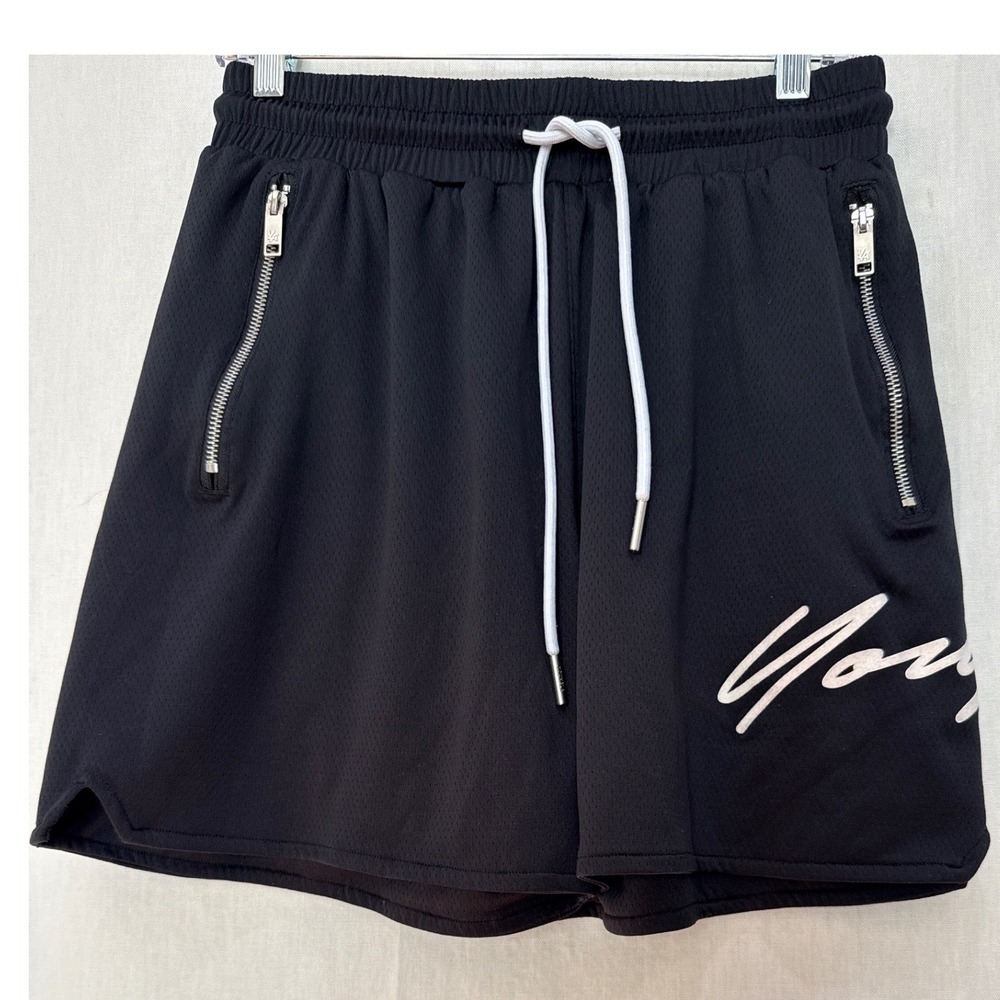 YoungLA Model 115 Mens Large Black Mesh Gym Shorts Zipper Pockets YLA2247 #Gym